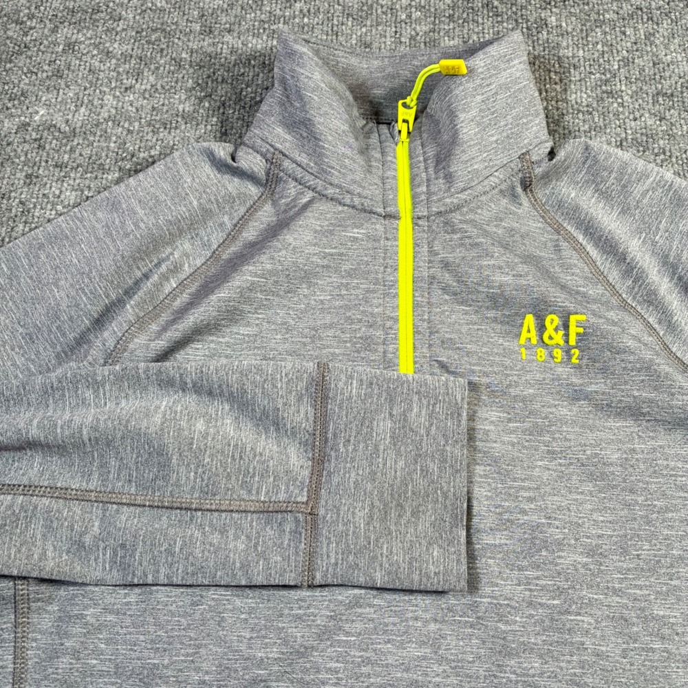 Abercrombie Half Zip Pullover Mens S Gray Neon Yellow‎ Muscle Fit Stretch